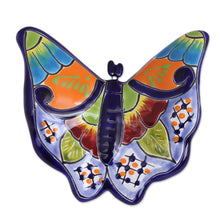Load image into Gallery viewer, Hand-Painted Ceramic Butterfly Wall Sculpture from Mexico - Hacienda Butterfly | NOVICA