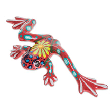 Load image into Gallery viewer, Floral Ceramic Pond Frog Figurine in Red from Costa Rica - Fiery Pond Frog | NOVICA