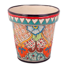 Load image into Gallery viewer, Talavera Style Colorful Floral Ceramic Flower Pot (6.5 inch) - Sunlit Garden | NOVICA