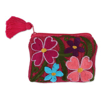 Load image into Gallery viewer, Cotton Colorful Embroidered Floral Motif Coin Purse - Garden of Treasures | NOVICA