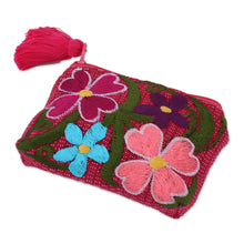 Load image into Gallery viewer, Cotton Colorful Embroidered Floral Motif Coin Purse - Garden of Treasures | NOVICA