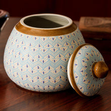 Load image into Gallery viewer, Blue Chevron Motif Ceramic Round Decorative Jar - Chevron Tears | NOVICA