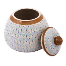 Load image into Gallery viewer, Blue Chevron Motif Ceramic Round Decorative Jar - Chevron Tears | NOVICA