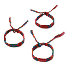 Load image into Gallery viewer, Colorful Cotton Wristband Bracelets from Mexico (Set of 3) - Deep Color | NOVICA