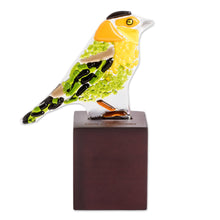 Load image into Gallery viewer, Art Glass Sculpture of a Wilson's Warbler from El Salvador - Wilson's Warbler | NOVICA