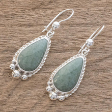 Load image into Gallery viewer, Teardrop Apple Green Jade Dangle Earrings from Guatemala - Subtle Drop | NOVICA