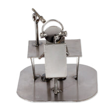 Load image into Gallery viewer, Recycled Metal Auto Part Sculpture of Seated Broadcaster - Broadcaster | NOVICA