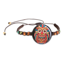Load image into Gallery viewer, Owl-Themed Glass Beaded Macrame Pendant Bracelet - Colorful Owl | NOVICA