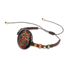 Load image into Gallery viewer, Owl-Themed Glass Beaded Macrame Pendant Bracelet - Colorful Owl | NOVICA