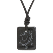 Load image into Gallery viewer, Jade Sea Turtle Pendant Necklace in Dark Green - Deep Sea Turtle | NOVICA