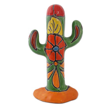 Load image into Gallery viewer, Hand-Painted Talavera-Style Ceramic Cactus Sculpture - Talavera Cactus | NOVICA