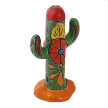 Load image into Gallery viewer, Hand-Painted Talavera-Style Ceramic Cactus Sculpture - Talavera Cactus | NOVICA