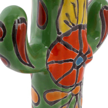 Load image into Gallery viewer, Hand-Painted Talavera-Style Ceramic Cactus Sculpture - Talavera Cactus | NOVICA