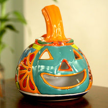 Load image into Gallery viewer, Jack-O-Lantern Talavera Style Ceramic Candle Holder - Happy Jack-O-Lantern | NOVICA