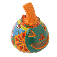 Load image into Gallery viewer, Jack-O-Lantern Talavera Style Ceramic Candle Holder - Happy Jack-O-Lantern | NOVICA