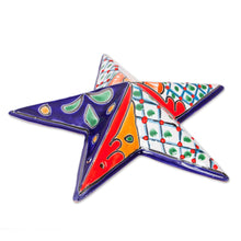 Load image into Gallery viewer, Hand-Painted Talavera-Style Ceramic Star Wall Sculpture - Talavera Star | NOVICA