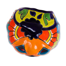 Load image into Gallery viewer, Ceramic Jack-O-Lantern Candle Holder from Mexico - Floral Halloween | NOVICA