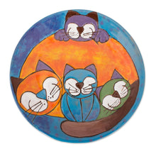 Load image into Gallery viewer, Happy Playful Cat Family Colorful Ceramic Decorative Plate - Happy Cat Family | NOVICA