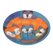 Load image into Gallery viewer, Happy Playful Cat Family Colorful Ceramic Decorative Plate - Happy Cat Family | NOVICA