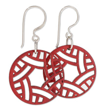 Load image into Gallery viewer, Circular Recycled Wood Dangle Earrings in Red from Guatemala - Circular Imagination | NOVICA