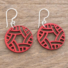 Load image into Gallery viewer, Circular Recycled Wood Dangle Earrings in Red from Guatemala - Circular Imagination | NOVICA