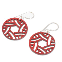 Load image into Gallery viewer, Circular Recycled Wood Dangle Earrings in Red from Guatemala - Circular Imagination | NOVICA
