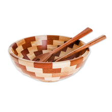 Load image into Gallery viewer, Palo Blanco and Caoba Wood Salad Bowl and Spoons - Home Freshness | NOVICA