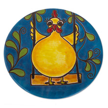 Load image into Gallery viewer, Whimsical Chicken-Themed Ceramic Wall Art from Mexico - Swinging Chicken | NOVICA
