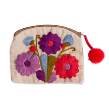 Load image into Gallery viewer, Floral Embroidered Cotton Clutch in Ivory from Mexico - Ivory Garden | NOVICA