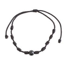 Load image into Gallery viewer, Black Jade and Nylon Knotted Cord Adjustable Bracelet - Bold Texture in Black | NOVICA