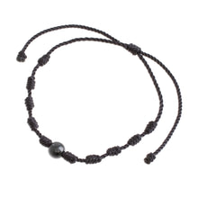Load image into Gallery viewer, Black Jade and Nylon Knotted Cord Adjustable Bracelet - Bold Texture in Black | NOVICA