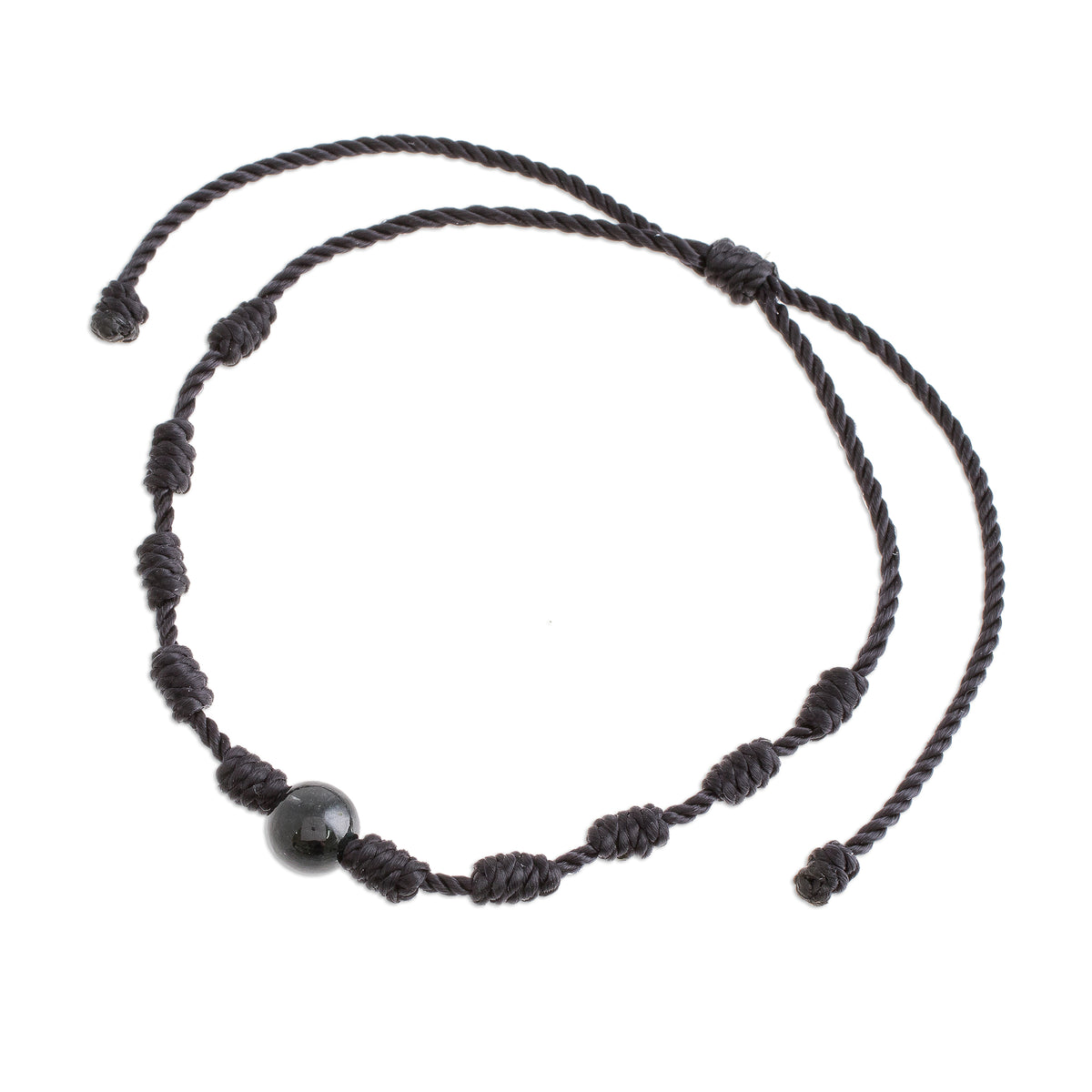 UNDISCOVERED Artisan Box Black Jade and Nylon Knotted Cord Adjustable Bracelet Bold Texture i