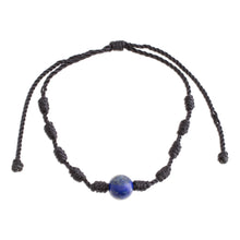 Load image into Gallery viewer, Lapis Lazuli and Nylon Knotted Cord Adjustable Bracelet - Bold Texture in Blue | NOVICA