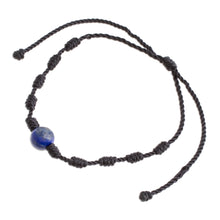 Load image into Gallery viewer, Lapis Lazuli and Nylon Knotted Cord Adjustable Bracelet - Bold Texture in Blue | NOVICA