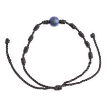 Load image into Gallery viewer, Lapis Lazuli and Nylon Knotted Cord Adjustable Bracelet - Bold Texture in Blue | NOVICA