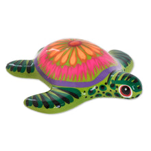 Load image into Gallery viewer, Floral Ceramic and Resin Sea Turtle Figurine in Green - Life of the Ocean in Green | NOVICA