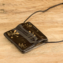 Load image into Gallery viewer, Black Recycled Glass Pendant Necklace from Costa Rica - Starry Dreams in Black | NOVICA