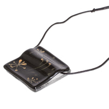 Load image into Gallery viewer, Black Recycled Glass Pendant Necklace from Costa Rica - Starry Dreams in Black | NOVICA