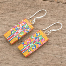 Load image into Gallery viewer, Huipil-Inspired Wood Dangle Earrings from Guatemala - Tecpan Marvels | NOVICA