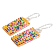 Load image into Gallery viewer, Huipil-Inspired Wood Dangle Earrings from Guatemala - Tecpan Marvels | NOVICA
