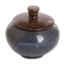 Load image into Gallery viewer, Blue and Brown Handmade Ceramic Sugar Bowl - Sweet Enchantment | NOVICA