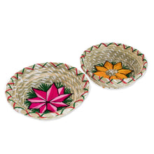 Load image into Gallery viewer, Embroidered Natural Fiber Baskets from Guatemala (Pair) - Bright Stars | NOVICA