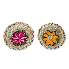 Load image into Gallery viewer, Embroidered Natural Fiber Baskets from Guatemala (Pair) - Bright Stars | NOVICA