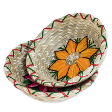 Load image into Gallery viewer, Embroidered Natural Fiber Baskets from Guatemala (Pair) - Bright Stars | NOVICA