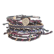 Load image into Gallery viewer, Glass Beaded Macrame Bracelets in Black (Set of 7) - Boho Histories in Black | NOVICA