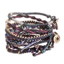 Load image into Gallery viewer, Glass Beaded Macrame Bracelets in Black (Set of 7) - Boho Histories in Black | NOVICA