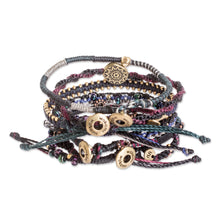 Load image into Gallery viewer, Glass Beaded Macrame Bracelets in Black (Set of 7) - Boho Histories in Black | NOVICA