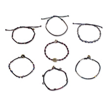 Load image into Gallery viewer, Glass Beaded Macrame Bracelets in Black (Set of 7) - Boho Histories in Black | NOVICA