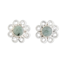Load image into Gallery viewer, Jade Stud Earrings with Floral Motifs from Guatemala - Apple Daisies | NOVICA