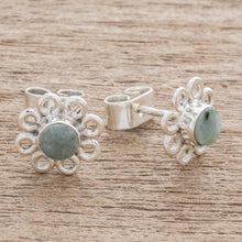 Load image into Gallery viewer, Jade Stud Earrings with Floral Motifs from Guatemala - Apple Daisies | NOVICA